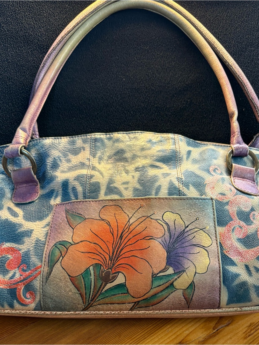 Hand-Painted Floral Leather Purse